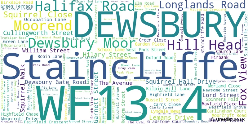 A word cloud for the WF13 4 postcode